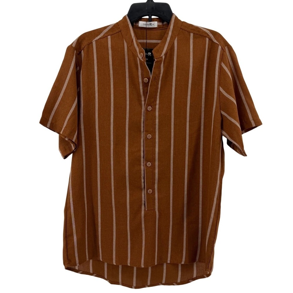 ChArmkp Striped Henley Shirt‎ Mens Medium Brown Cotton Short Sleeve Casual